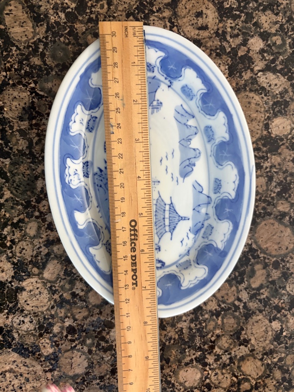 Blue and White Scenic Oval Ceramic Plate - Decorative Accent - Picture 3 of 4